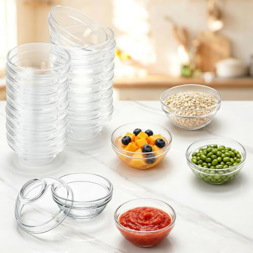 BXUUXA 20 Cuencos Salsa Cristal 75ml Cuencos Pequeños Cristal Ø7,5cm Salseras Juego de Mini Bowls Apilables para Aperitivos Tapas Postres Sushi y Catering Cuencos para Salsas Vacíos