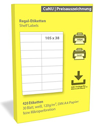 Regalschilder, Regal-Etiketten, Scanner-Etiketten, weiß, 105x38 mm 420 Stück