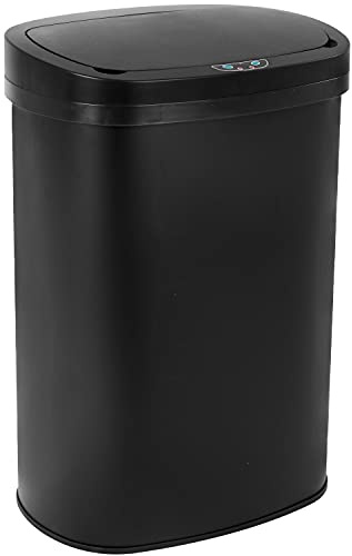 Stainless Steel Kitchen Trash Can Bathroom Bedroom Office Waste Bin with Lid Automatic Sensor Touch Free Garbage Can 13 Gallon / 50L,Black