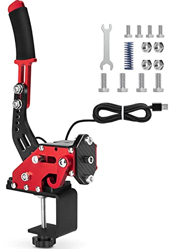 64 Bit Freno de mano USB PC, Actualizar el freno de mano Para Lo gitech g25 g27 g29 t500 t300 Thrust Master FANATECOSW DIRT RALLY, Cable de nylon 2M/muelle refuerzo/Rojo+abrazadera
