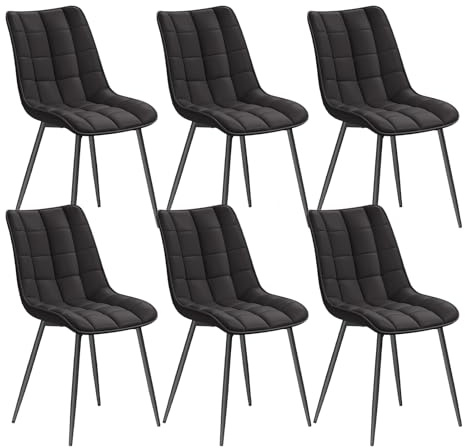 WOLTU Esszimmerstühle 6er Set Küchenstuhl Polsterstuhl Wohnzimmerstuhl Sessel mit Rückenlehne, Sitzfläche aus Kunstleder, Metallbeine, Antiklederoptik, Anthrazit BH207an-6