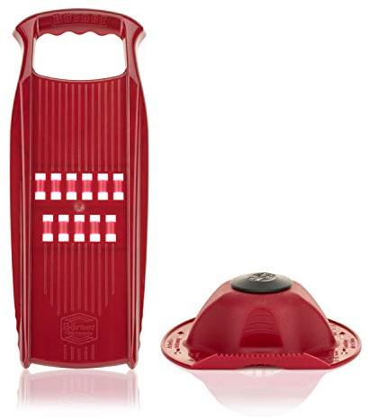 Börner Rösti PowerLine Reibe Set (3-tlg.) • Gemüsereibe + Fruchthalter + Sparschäler • Gemüsehobel für Rösti, Zucchinipuffer, Kartoffelpuffer • Kartoffel Küchenhobel • Farbe: Rot