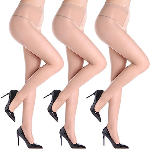 HA WA 3 Paar Strumpfhosen Für Damen 20 Den,Bauchweg Strumpfhosen Damen,Shape Feinstrumpfhose mit Hohe Taille Butt Lift Und Verstärkten Zehen Für Frauen(Hautfarbe,XL)