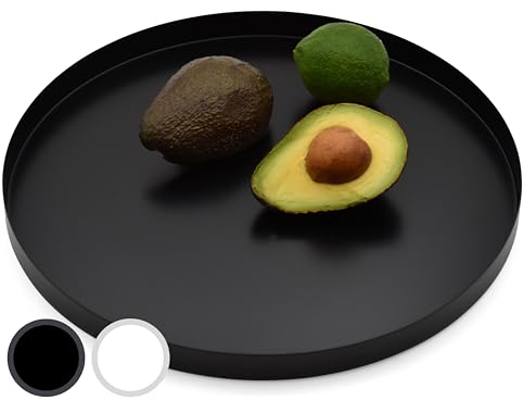 D&D Living® Deko Tablett Rund Ø 30 cm | Design Dekoteller und Dekotablett aus Metall (Schwarz matt)