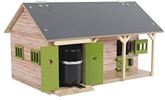 Kids Globe 610249 - Clapier à Cheval - Échelle 1/32 (avec 2 caisses pour Chevaux, 1 Espace de Rangement, sans Chevaux ni Accessoires, pour Enfants, Couleur Bois/Vert)