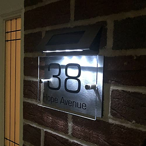 SOBW - Numéro de maison lumineux - En acier inoxydable - Avec capteur crépusculaire LED - Résistant aux intempéries - Numéro de maison solaire