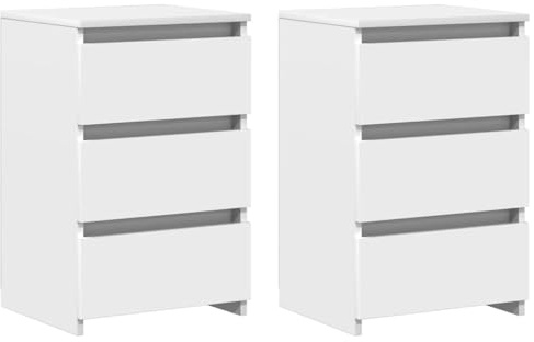vidaXL 2X Nachttisch mit 3 Schubladen Nachtschrank Nachtkonsole Nachtkommode Schlafzimmer Schrank Kommode Weiß 40x35x62,5cm Holzwerkstoff