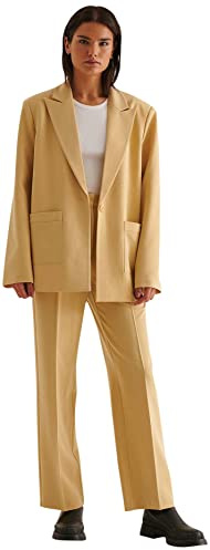 NA-KD Loose Fit Suit Pants Pantalones, Amarillo Pálido, 32 para Mujer