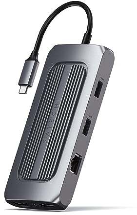 SATECHI 9-in-1 USB-C MX Hub with Dual 4K HDMI, PD 100W, USB-C Data, USB-A 3.0, Gigabit Ethernet, Micro/SD, Audio Jack – for MacBook Air & Pro, Laptops and More