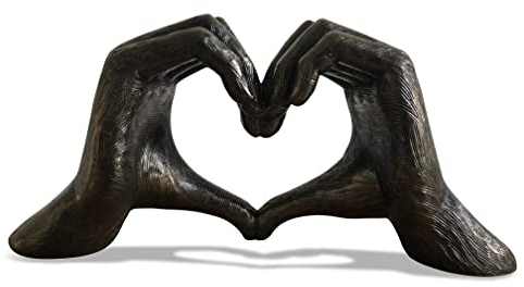 Haute Collage Hands Love Gesture Sculpture Antique-Silver Gold Bronze Colour Life-Size 26cm/10'' Expression of Appreciation & LoveValentine's Day I appreciate you I love you Wedding Present (Bronze)