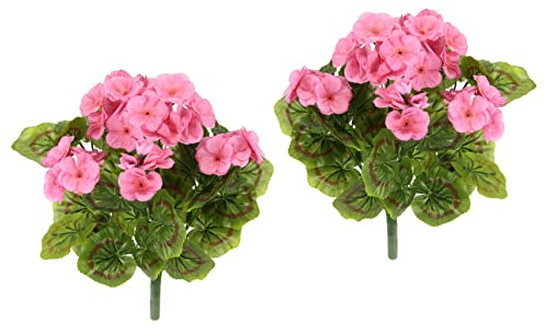 Flair Flower künstlich Geranie Geranienstrauß Pelargonien Beetpflanze Balkonblume Seidenblumen Kunstblume Kunstpflanze Tischdeko Dekoblumen Dekopflanz, 021063RS, Rosa, 32x20x16 cm