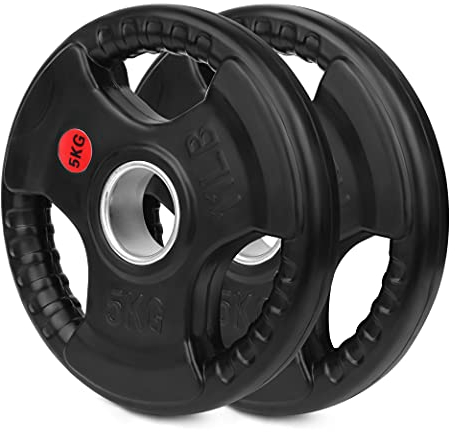 wuuhoo® olympische Hantelscheiben Jan 50mm, Langhantelgewicht 2er Set, Hantelscheibe gummiert mit Stahlkern und Griffen, beschichtet in Schwarz - Fitnessgerät für Zuhause 2 x 5 kg