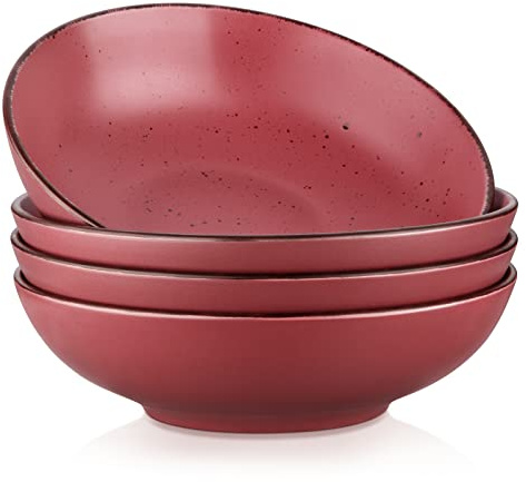 vancasso Moda Pasta and Salad Bowl Set of 4, Stoneware Serving Bowls, 47 Ounce, Red (8.8in Diameter x 2.5in High)