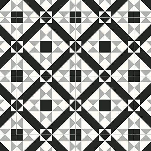 Star Patterned Tile Effect Magic Vinyl Flooring 2.8mm Realistic Foam Backed Lino Slip Resistant (Black & Grey Stars, 5.5m x 4m)