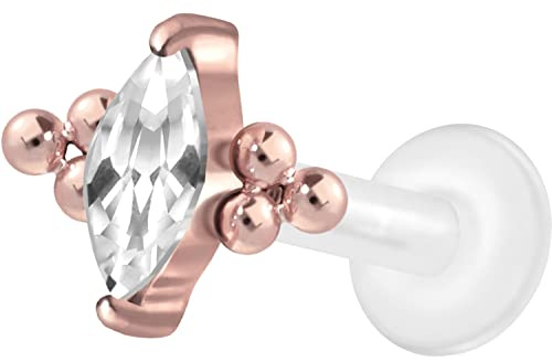PIERCINGLINE PTFE Labret mit Innengewinde Titan Aufsatz KRISTALLTROPFEN + 6 KUGELN Piercing Lippe Nase Ohr Helix Tragus Medusa Farb & Größenauswahl