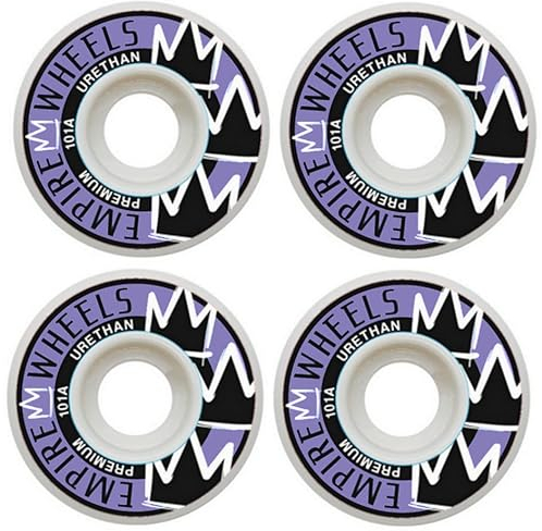 Empire Wheels Classics Skateboard Rollen 55mm White/Purple 101A Gute Flatspot Resistenz Hochwertiger Urethan - 1 Set (4 Stück) + Sticker