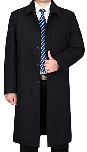 Manteau d'hiver long en cachemire mélangé pour homme, Noir , XXXL