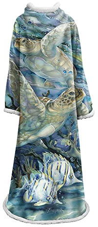 Hearda Manta con Mangas para Mujer y Hombre, Batamanta con Mangas, Manta Perezosa Terciopelo de Algodón, Manta Cama Adultos Invierno, Manta Sofa TV Cómoda Suave (Tortuga Marina,127cm x 178cm)
