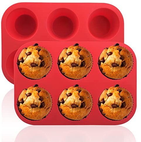 Silicone Muffin Pans,6 Cup Large Silicone Cupcake Pans 2Pack