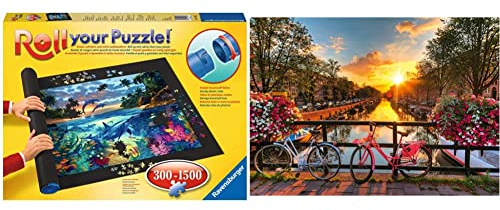 RAVENSBURGER PUZZLE - Puzzlematte für Puzzles mit bis zu 300-1500 Teilen, Puzzleunterlage zum Rollen, Praktisches Zubehör & 19606 - Fahrräder in Amsterdam - 1000 Teile Puzzle ab 14 Jahren, 70 x 50 cm