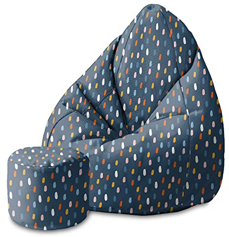 DreamRoots Sitzsack Kinder 70x70x105, Colorful Rain | Bean Bag mit Lehne, Hocker & Bezug, 80x80x120 & 70x70x105 cm, Sitzkissen Boden, Bubibag, geometrische Designs