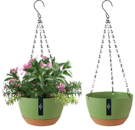 EACHPT Vasi da Appendere in Plastica, 2 pezzi Rotonda Vasi Sospeso per Piante, vasi da fiori sospesi per esterni con fori di Drenaggio e Sottovaso Rimovibile per Giardino Domestico,Φ21CM