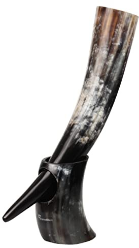 Viking Drinking Horn Mug Premium Original Viking Beer Tankard with Super-Hardwood Bottom | Ideal for Beer Lovers-Wine-Mead & Ale Medieval Style Stein