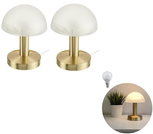 LED Nachttischlampe modern LED Touch Tischlampe Tischleuchte Stoffschirm Schlafzimmer, Fensterbank, Wohnzimmer, Arbeitszimmer, Beistelltisch incl. 3W LED (2x Retro Touch Messing)
