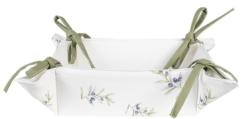 Clayre & Eef Brotkorb 35x35x8 cm Weiß Baumwolle Oliven
