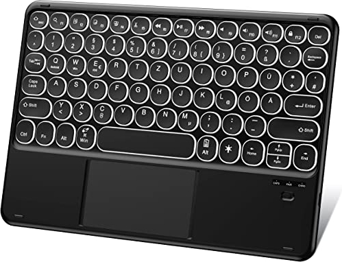 JANOLTY Tastiera Bluethooth retroilluminata, QWERTZ Tedesca portatile senza fili, tastiera per laptop, tastiera PC, tablet con touchpad per iPad Samsung iOS Android Windows, nero