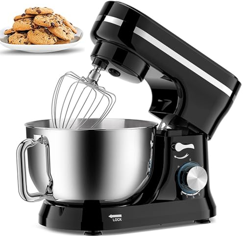 Robot da cucina da 1000 W, sbattitore elettrico con testa inclinabile a 8 velocità, con ciotola in acciaio inossidabile da 5 Qt, gancio per impastare, sbattitore, frusta per uova, per la maggior parte