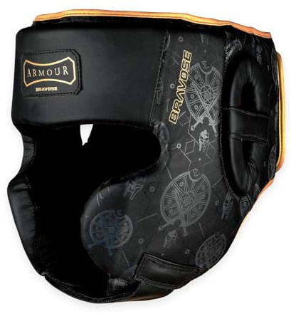 BRAVOSE Armour Boxing Headguard | Professional Velcro Boxing, Training, Sparring & Martial Arts Headgear | Head Guard for Ear, Cheek, Face Protection | Helmet for MMA, Kickboxing, Taekwondo (S/M)