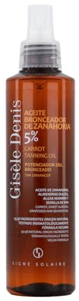 GISÈLE DENIS - Aceite Bronceador de Zanahoria 5% 200 ml, Bronceador en Aceite, Acelerador del Bronceado, Bronceador Solar, Ingredientes de Origen Natural, Resistente al Agua, Fórmula Vegana