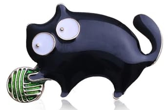 Broche Femme Originale, Broche Vêtement Femme, 2 Couleurs au Choix, Broche Chat Qui Joue, Pelote de Laine, Epingle, Animal, Tendance, Bijoux Femme ou Homme