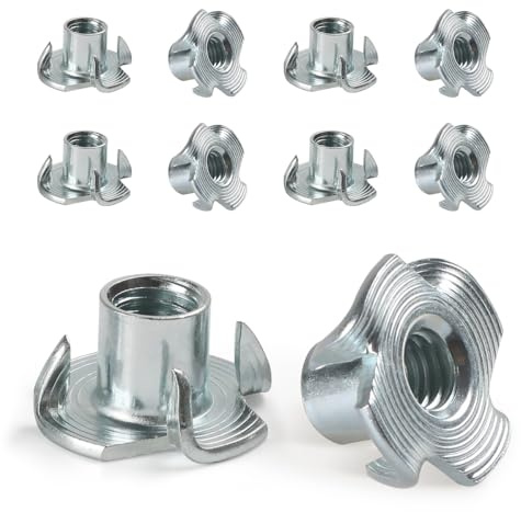 FOMGIIN Tuerca en T de 4 Puntas M4 X 8 mm, 10 Pieza Tuerca de Cuatro Puntos, Tuercas de Accionamiento, T Tuerca de Acero Carbono, Adecuado para Muebles de Madera, Construcción, Embutir Madera