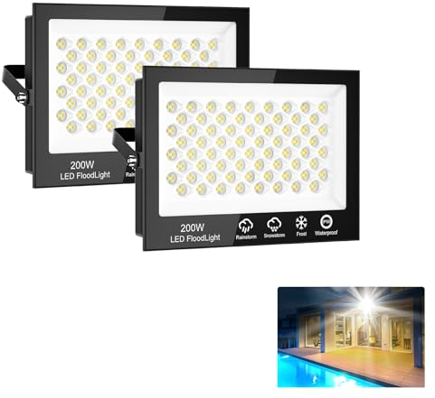 Sararoom 200W LED Flood Light Outdoor - 20000LM Outside Security Lights, 6500K Daylight White Floodlight with 272 LED Beads, IP66 Waterproof LED Spotlight for Garden Balconie Garage Warehouse