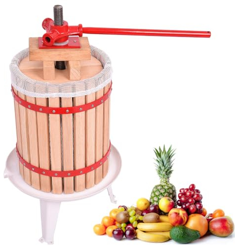 PEILU Manuelle Obstpresse, Weinpressen mit Presstuch, Druckplatte & Spindel | 18L Eichenholz Saftpresse für Äpfel, Trauben & Beeren, Handhebel Fruchtpresse zur Herstellung von Obst- & Gemüsesäften