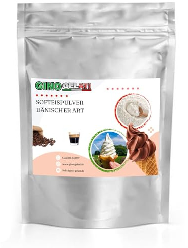Gino Gelati Dänisches Softeis Pulver miot Kaffeegeschmack, verschieden Varianten und Größen, Herstellung mit oder ohne Eismaschine möglich, schnelle und einfache Zubereitung (1 Kg, Espresso)