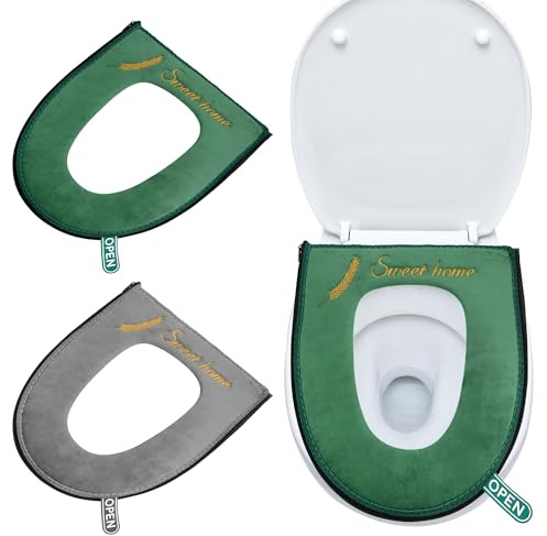 HO-SFSM 2 Stück Toilettensitzbezug Warm, WC-Sitzwärmer | Toilettenkissen Gepolstert, mit Aufhängeschlaufe, Waschbar, Weich, Wasserdichtes Antibakterielles