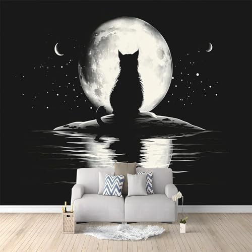 Papiers peints 400 x 280 cm Papier peint panoramique Revêtement mural décoration salon Chat Assis Dans L'Eau Papier Peint Intissé Décoration Murale Noir
