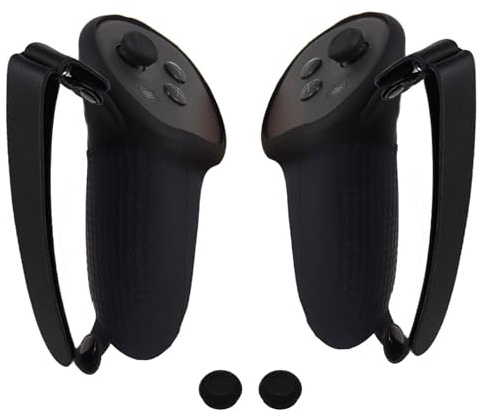 VR Touch Controller Silicone Protective Grip Cover for Meta Quest 3/3S,Drop and Slip Resistant, with Adjustable Knuckle Strap and Joystick Cap Covers