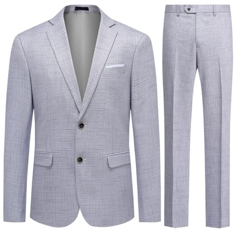Allthemen Herr 2-delad slim fit kostym business rutig 2 knappar smoking kostymer klassisk snygg kostym blazerbyxor, #20 Lila, 3XL