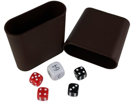 Chessgammon Backgammon-Würfel-Set und Würfelbecher, weißer Doppelwürfel, rote und schwarze Würfel