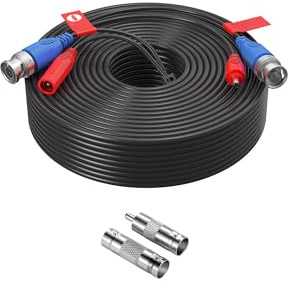 Akinguar 30m/100FT Câble de Video DC Power Tout-en-Un Câble BNC Vidéo pour Caméra de Surveillance et CCTV Sécurité Système Vidéos de 960H à 4K Résolution, Connecteur BNC RCA Inclus