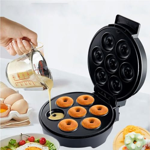 BDJSN 7 Holes Electric Doughnut Machine, 1000W Portable Breakfast Waffle Maker With Temperature Control Knob, LED Indicator Light, Non-stick Coating, Easy To Clean