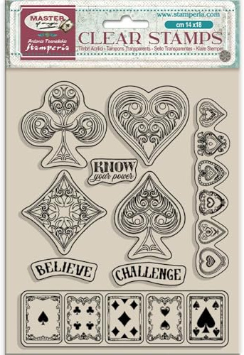 Stamperia - Acrylic Stamp for Scrapbooking, Albums, Card Making, and Bullet Journalling, Transparent, Long Lasting, Easy to Clean, Perfect for Crafts and Gifting (Master of Magic, Playing Cards)