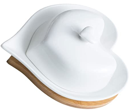 HOLIDYOYO Heart Shaped Ceramic Butter Dish with Lid and Sugar Bowl Milk Jug Set for Home Tableware Kitchen Decor 6.69X5.51X3.15In