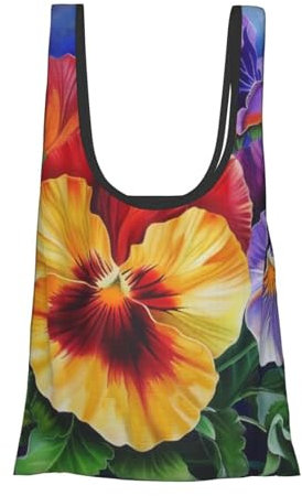 KCGSDEGV Pansy Perfection Printed Foldable Shopping Bag | Waterproof Tear-Resistant Reusable Tote for Grocery,Travel,Work & Gifts