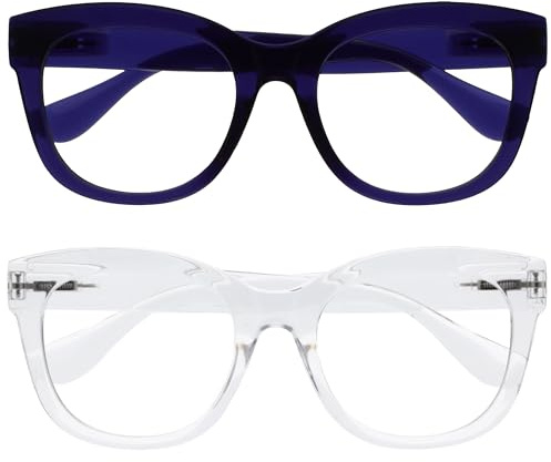OPULIZE BIG Gafas de Lectura de Bloqueo de Luz Azul para hombre y mujer, Moda con Marco Grande - Lentes Antirreflectante y Antideslumbrante - Pacquete de 2 - Protección UV - Azul Claro - +1,00