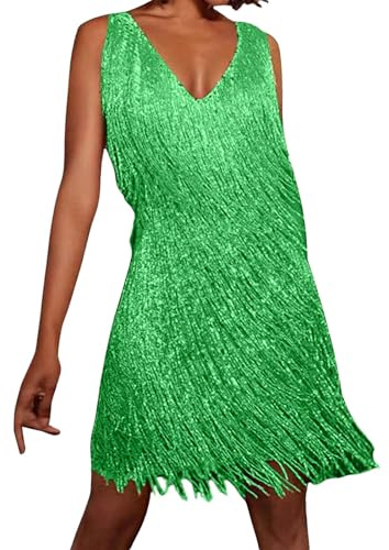 Women's Tassel Flapper Dress Vintage Dance Dress Fancy Sleeveless Fringe Ballroom Dancewear Cocktail for Latin Tango Samba Cha Cha Party Sparkly Suspended Cocktail Party